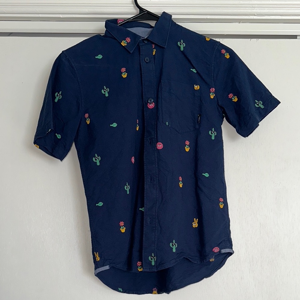 Vans Blue Casual Button Down Shirt with Playful Pattern